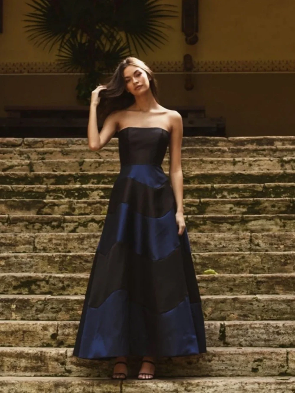 NWT Anthropologie Hutch Dress Rena Maxi Gown Strapless in Colorblock Navy Black - Picture 3 of 11